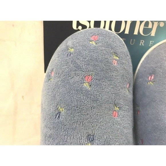 Isotoner Womens Blue with Pink Flowers Velour Memory Foam Slipper L (8.5-9} New - Picture 6 of 6